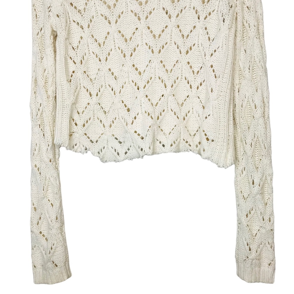 Loft Geo Pointelle Knit Crochet Dristressed Chewed Hem Sweater - Picture 7 of 10